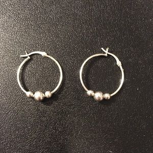 Brand New! Sterling Silver Bead Accent Hoop Earrings - Perfect Gift!